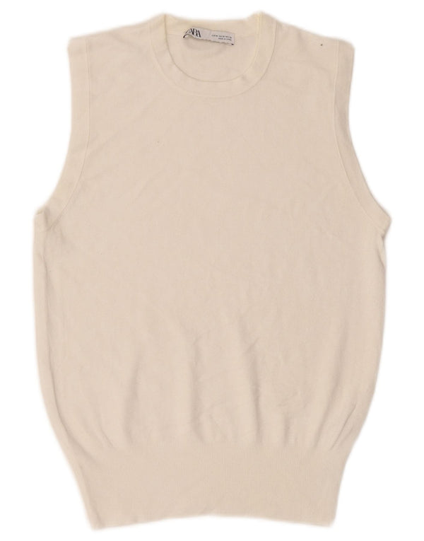 Zara Mujer Chaleco Tank Top UK 12 Medium Off White Viscosa