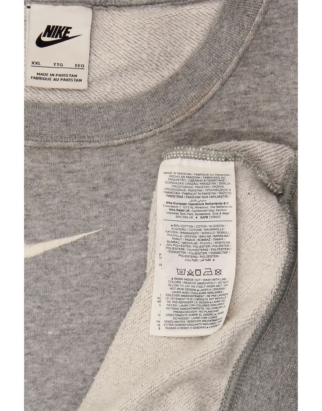 NIKE Sudadera holgada para hombre, talla 2XL, algodón gris