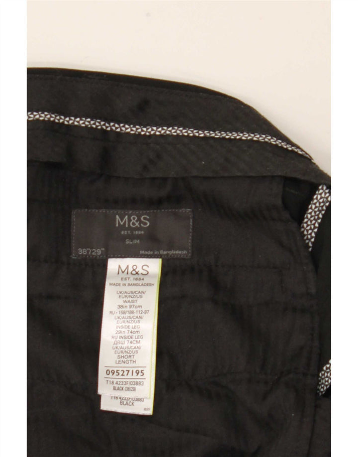 Marks & Spencer Pantalón de traje ajustado para hombre W38 L29 Poliéster negro
