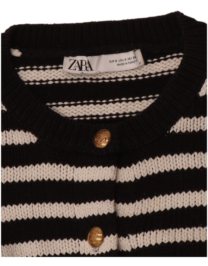 ZARA Womens Oversized Cardigan Sweater UK 10 Small Black Striped Polyester