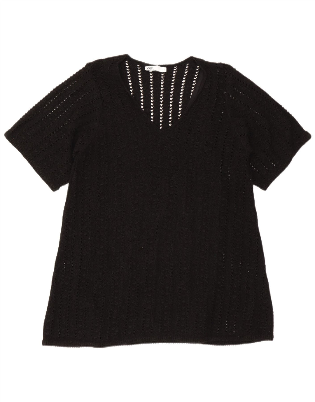Zara Mujer Blusa Extragrande Top UK 10 Small Poliéster Negro