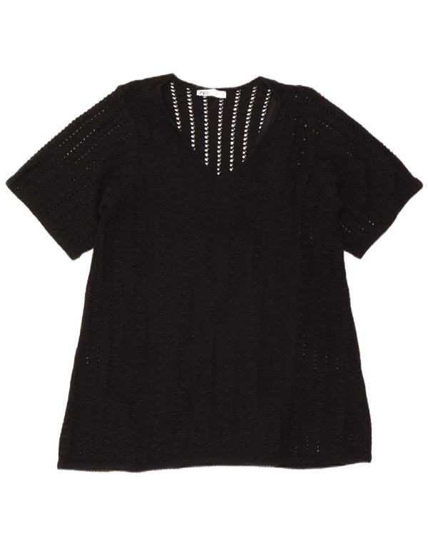 Zara Mujer Blusa Extragrande Top UK 10 Small Poliéster Negro