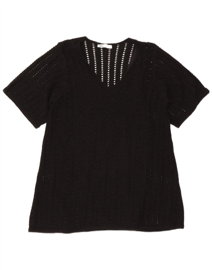 Zara Mujer Blusa Extragrande Top UK 10 Small Poliéster Negro