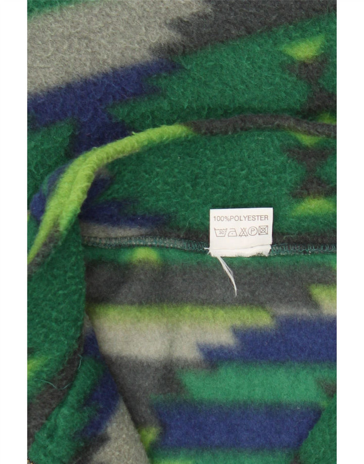 Vintage hombres zip cuello polar jumper grande verde geométrico poliéster