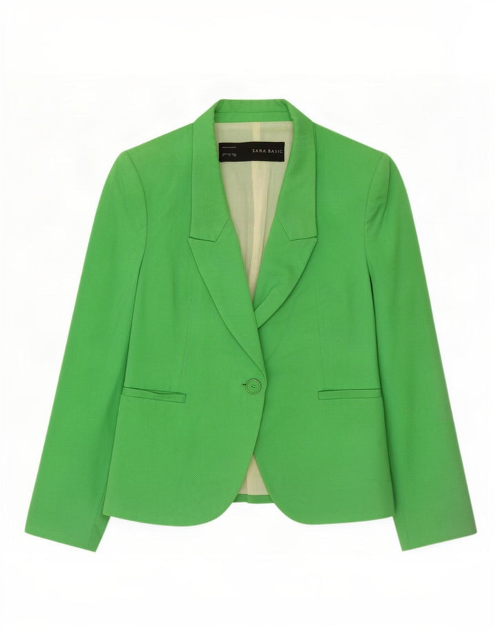 Zara Mujer Chaqueta Blazer De 1 Botón UK 10 Small Algodón Verde