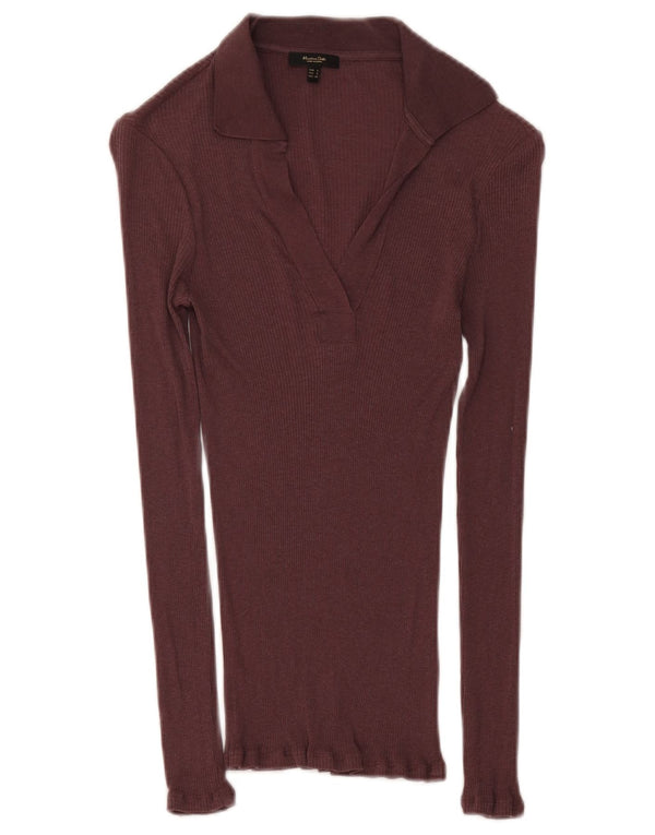 Massimo Dutti Polo Manga Larga Mujer UK 8 Small Borgoña