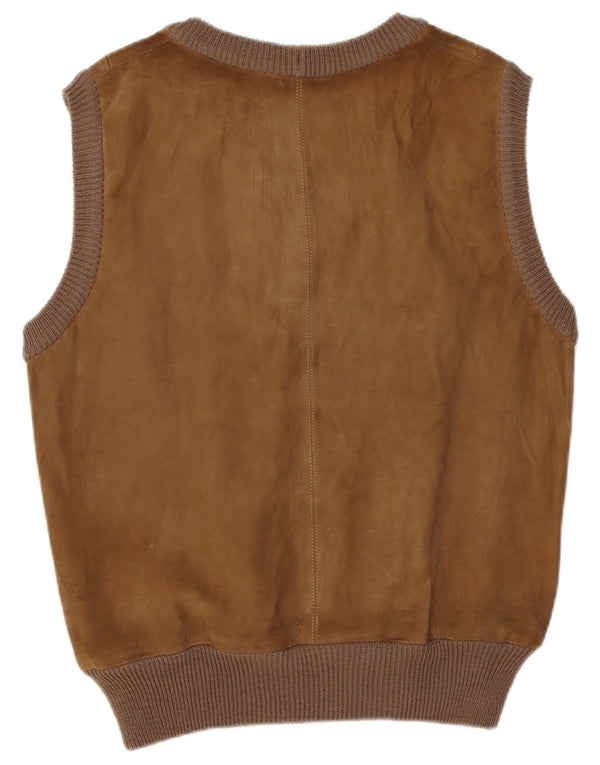 VINTAGE Mens Suede Vest Tank Top Medium Brown Argyle/Diamond