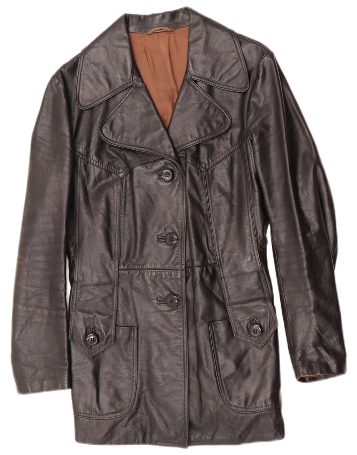 Vintage mujer chaqueta de cuero Reino Unido 10 pequeño cuero negro