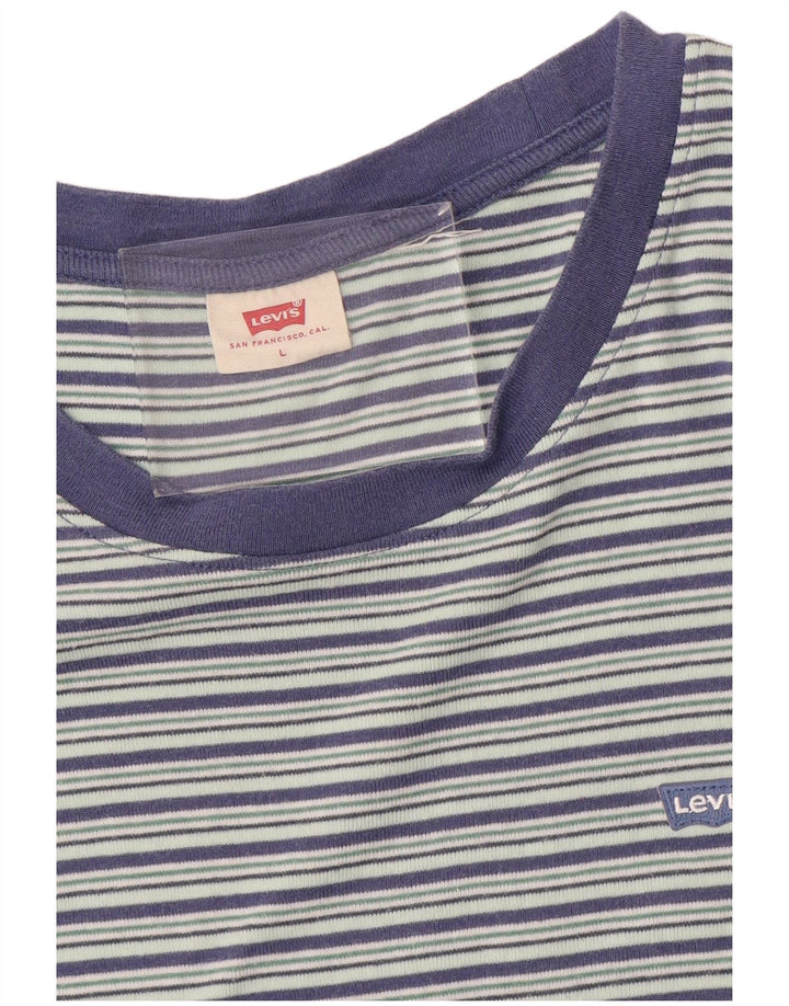 LEVI'S Camiseta para mujer Top UK 44 Grande Azul Rayas