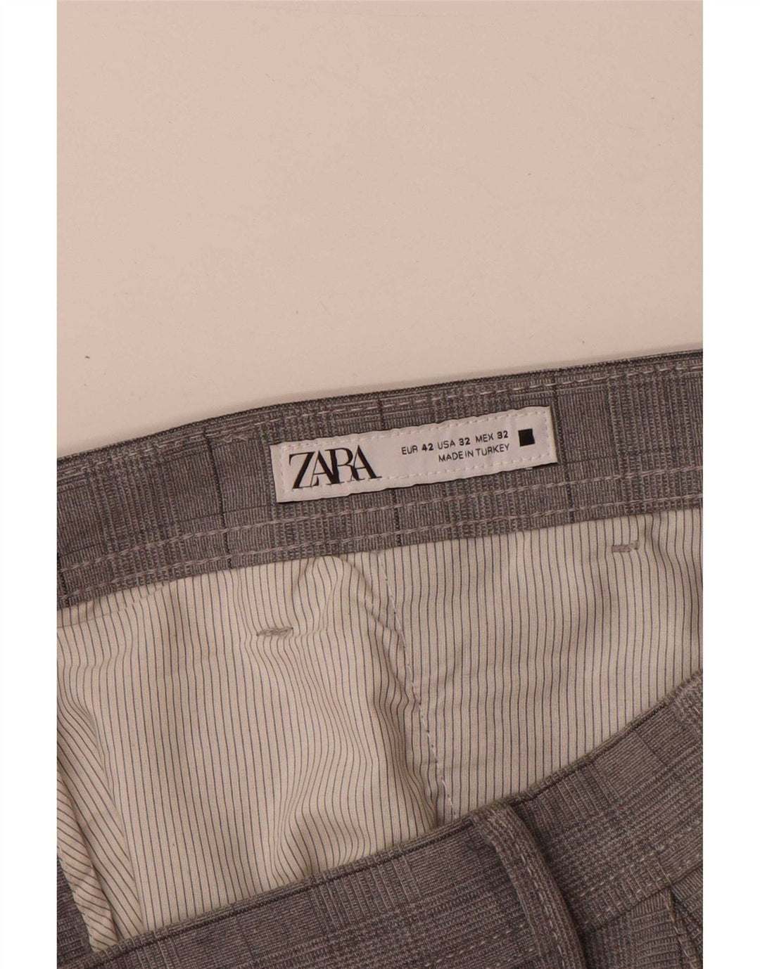Zara Mens Slim Chino Pantalones EU 42 Large W32 L30 Gris Cuadros Poliéster