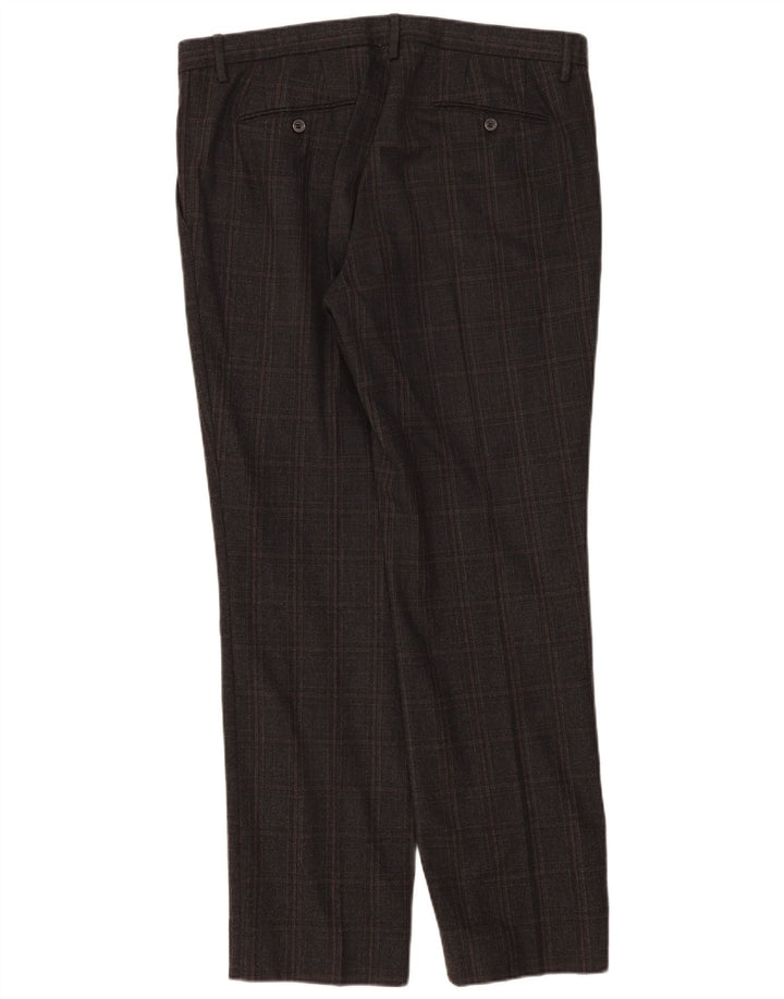 Pantalón De Traje Recto Hombre Trussardi W36 L33 Lana A Cuadros Gris