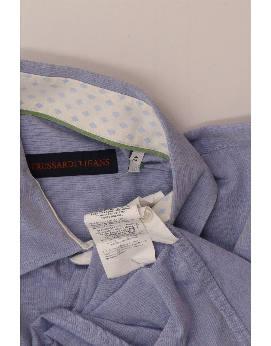 Camisa Trussardi Hombre Talla 42 Grande Azul Algodón