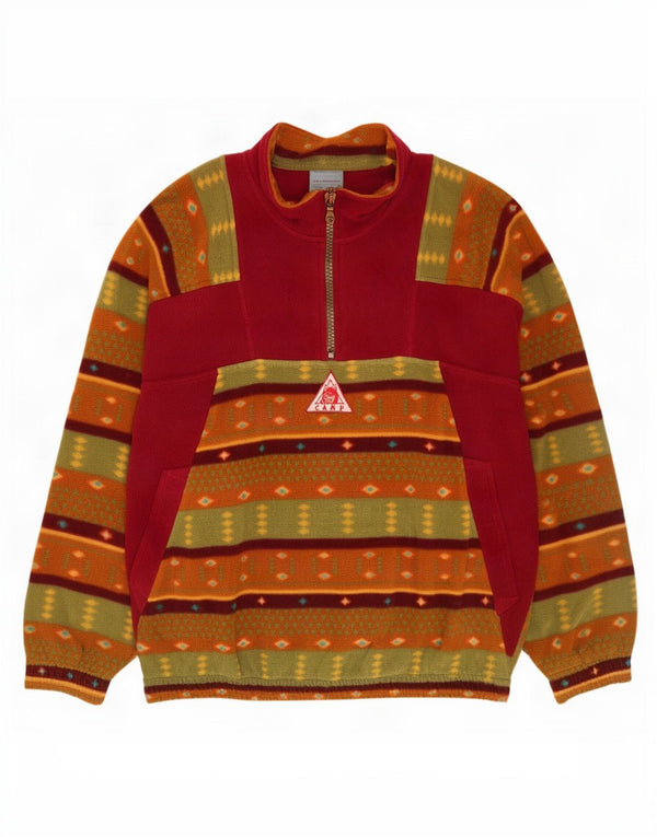 Vintage hombres zip cuello polar jumper XL multicolor geométrico