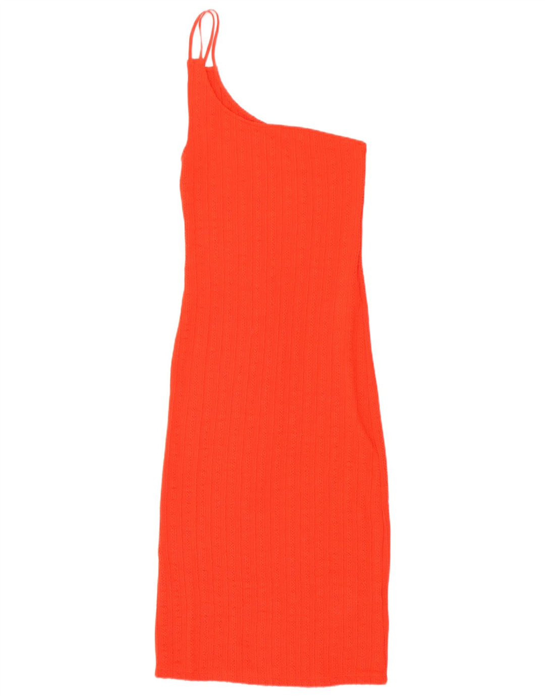 Zara Vestido De Punto De Un Hombro Para Mujer UK 42 Poliéster Naranja Mediano