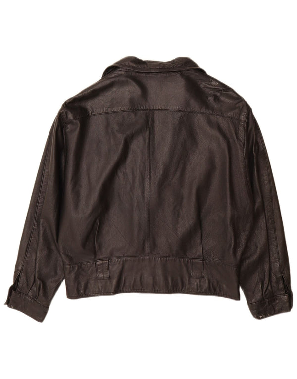 Vintage mujer chaqueta de cuero EU 38 cuero negro medio