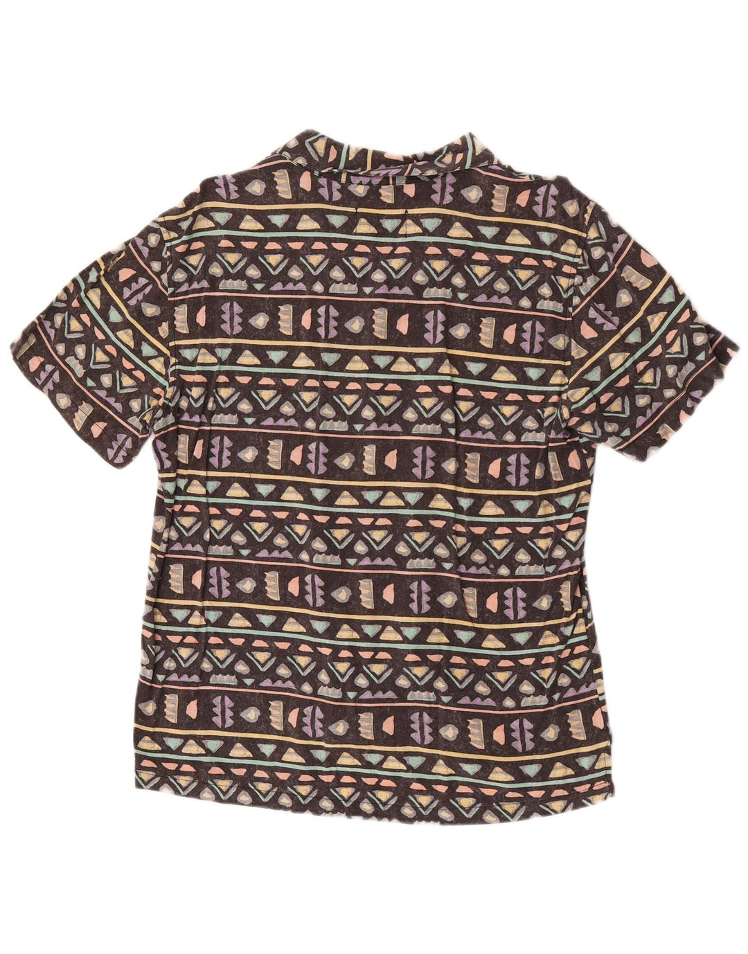 Camisa Pull & Bear Hombre Manga Corta Marrón Medio Geométrico Hawaiano