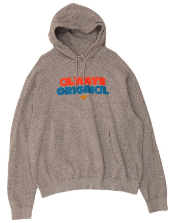 Adidas Hombre Sudadera Con Capucha Gráfica Jersey XL Gris Algodón Moteado