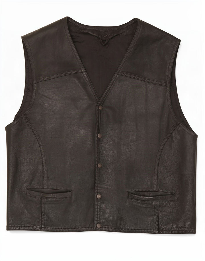 Chaleco de cuero vintage para hombre grande negro