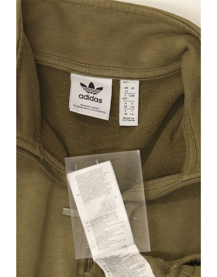 Adidas - Sudadera extragrande con cuello y cremallera para mujer, talla 12, color caqui