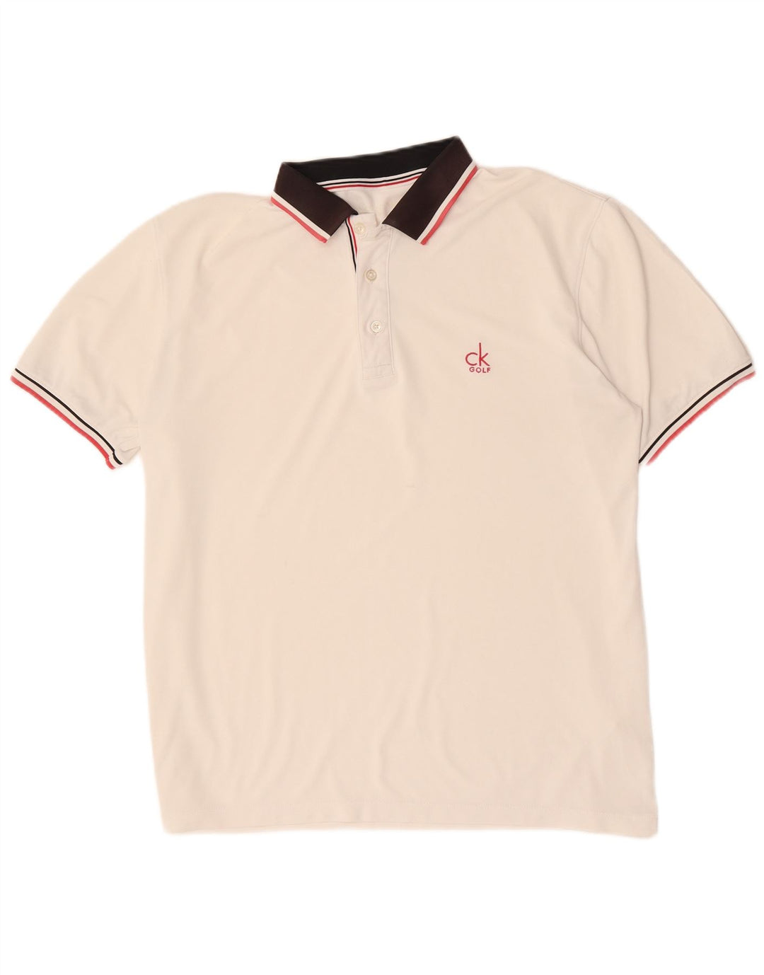 CALVIN KLEIN Polo de golf para hombre Grande Blanco Colorblock Poliéster