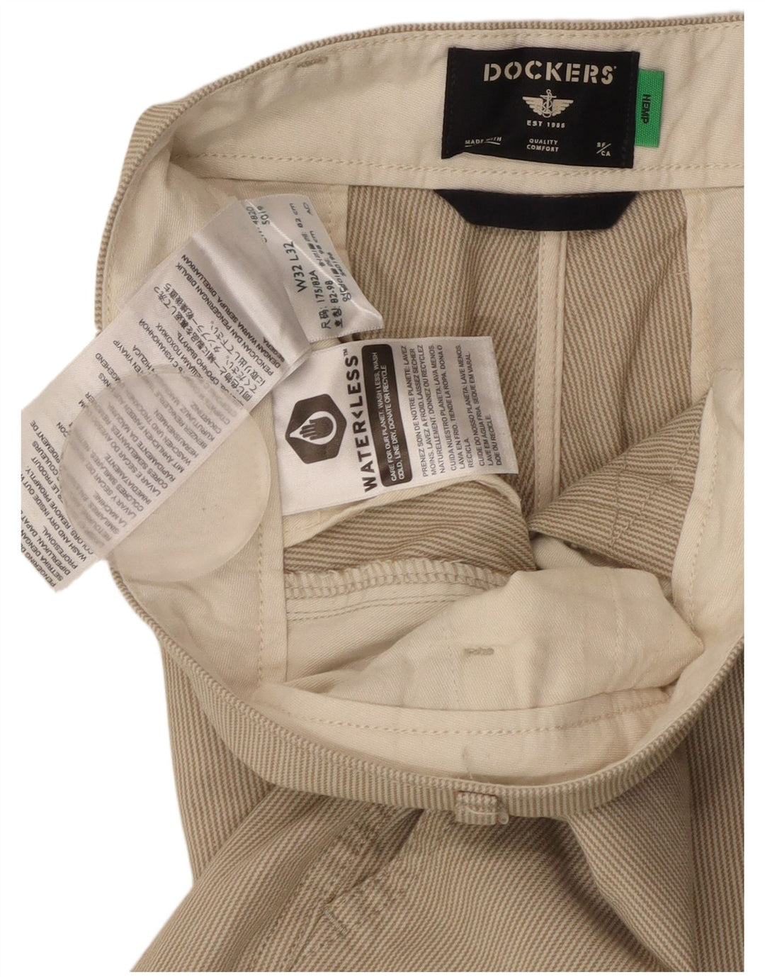 DOCKERS Pantalón chino cónico para hombre W32 L32 Algodón a rayas beige