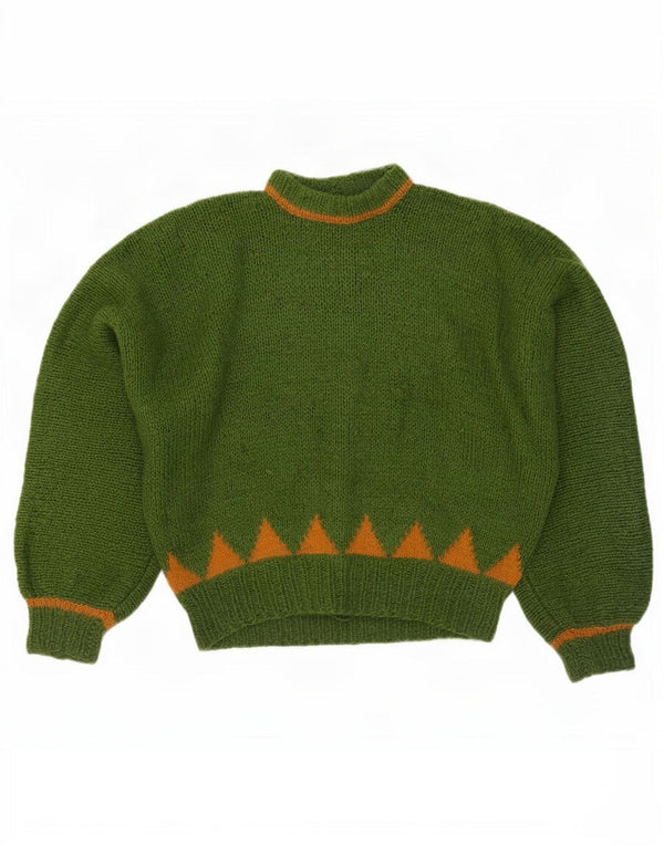 Vintage mujer tortuga cuello jumper suéter Reino Unido 14 grande verde geométrico