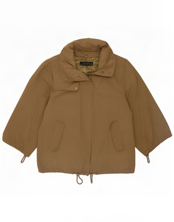 Zara Chaqueta Bomber Con Capucha De Manga 3/4 Para Mujer UK 46 Grande Poliéster Caqui