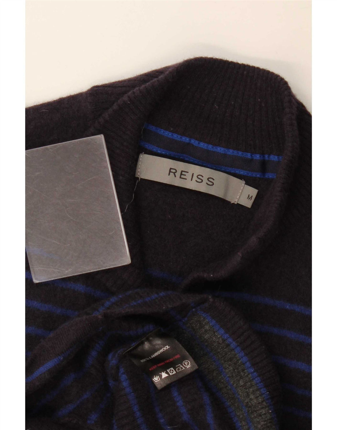 Reiss Suéter tipo jersey con cuello y botones para mujer UK 12 Medium Azul marino a rayas