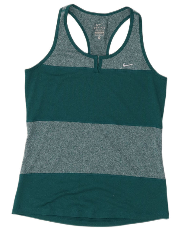Nike Camiseta sin mangas Dri Fit para mujer UK 40 Poliéster color block verde medio
