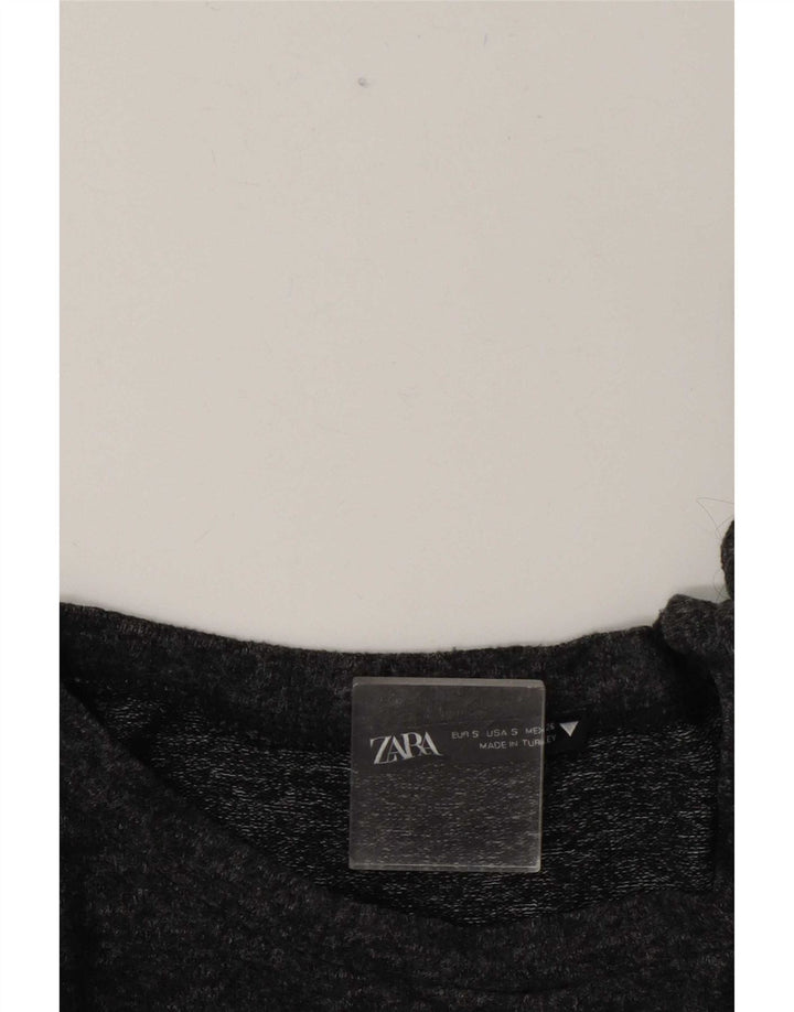 Zara Mujer Top Extragrande Manga 3/4 UK 10 Small Gris Manchado