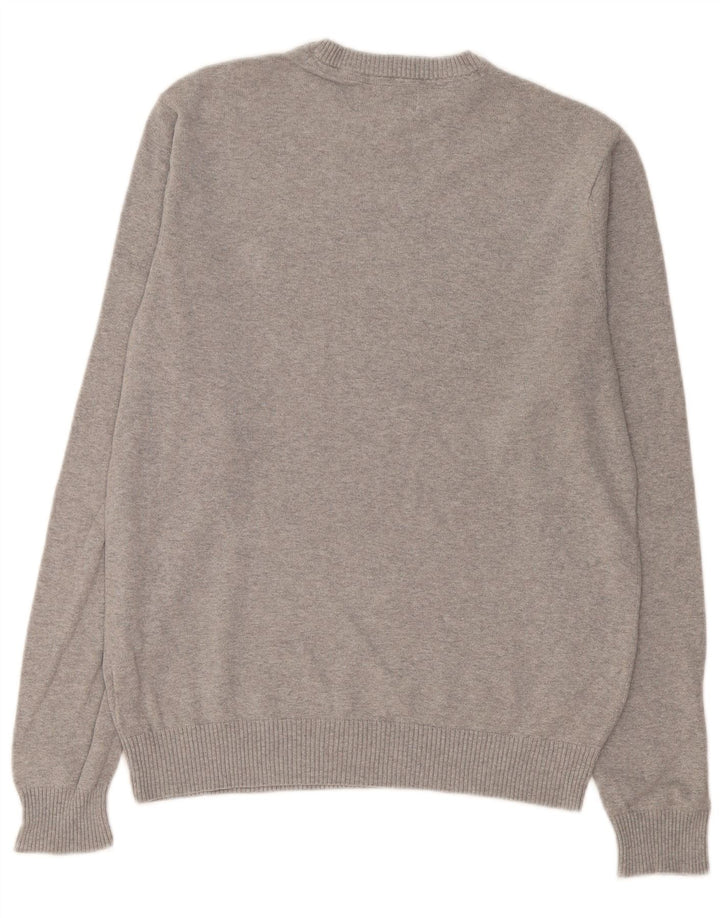 Penguin - Jersey de cuello redondo para hombre, talla grande, algodón moteado gris