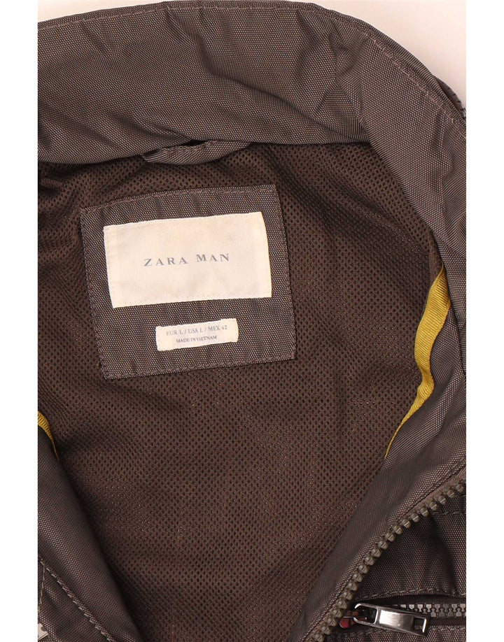 Zara Mens Chaqueta Bomber Con Capucha Reino Unido 40 Grande Gris