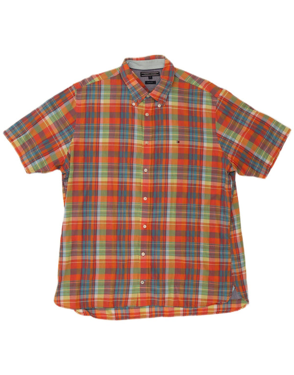 Tommy Hilfiger Camisa de Manga Corta Custom Fit para Hombre XL Cuadros Multicolores