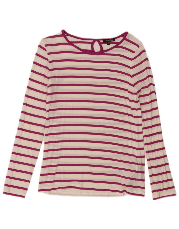 Massimo Dutti Top Mujer Manga Larga UK 40 Small Blanco Rayas Modal