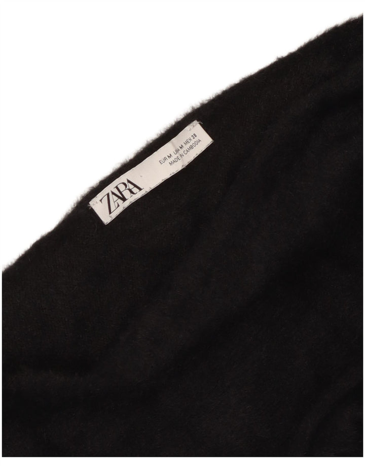 Zara Mujer Crop Top Manga Larga UK 44 Mediano Negro