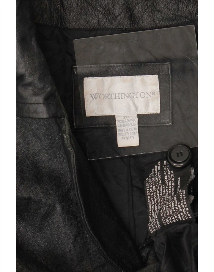 Worthington Abrigo de cuero para mujer UK 20 2XL Negro