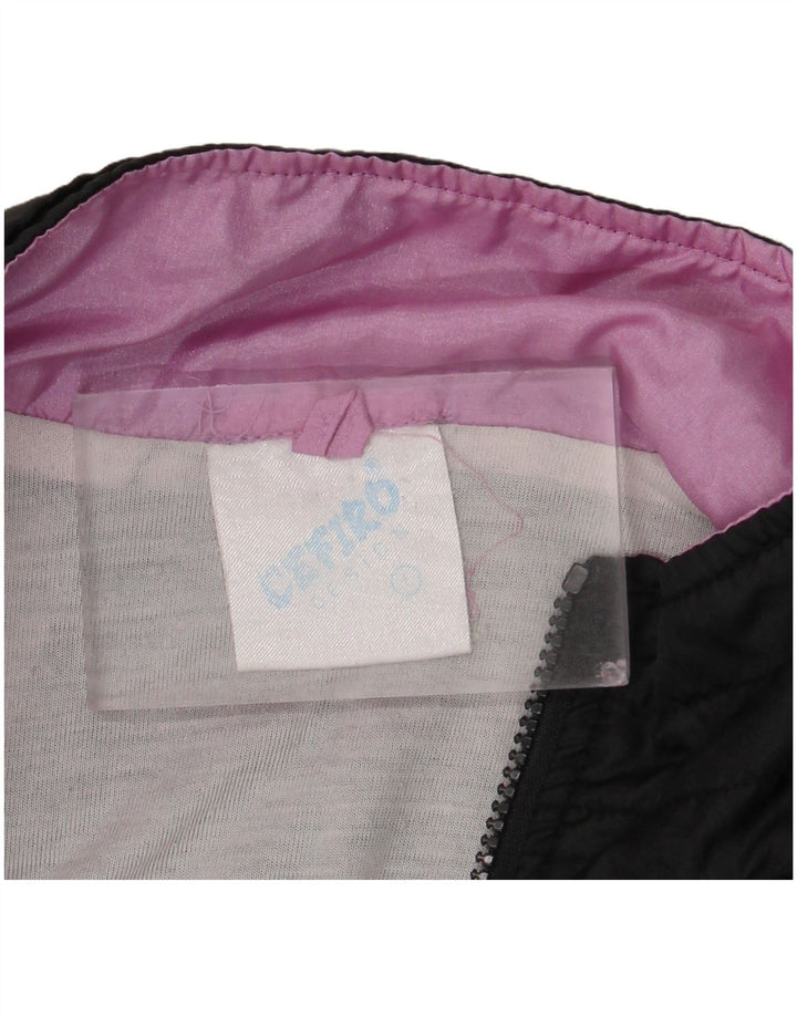 Vintage hombres chándal top chaqueta grande negro colorblock poliéster