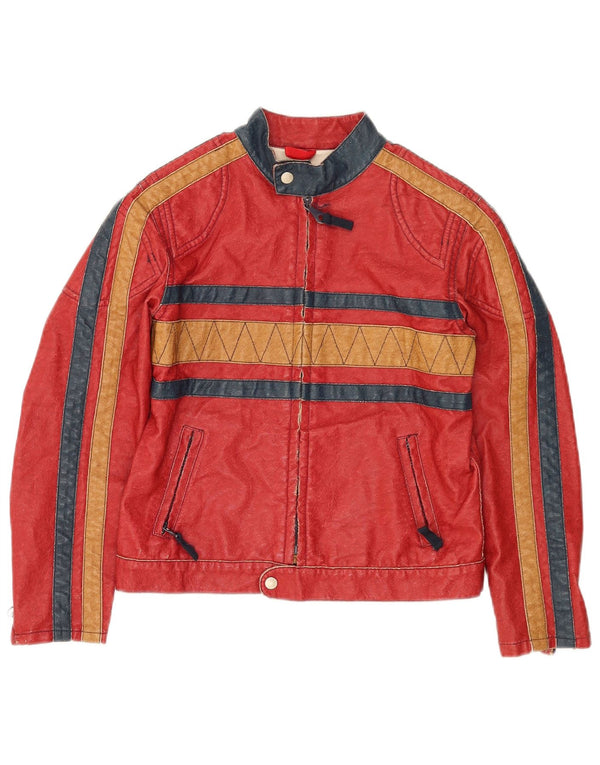 Chaqueta de cuero gráfica vintage para niños 7-8 años rayas rojas