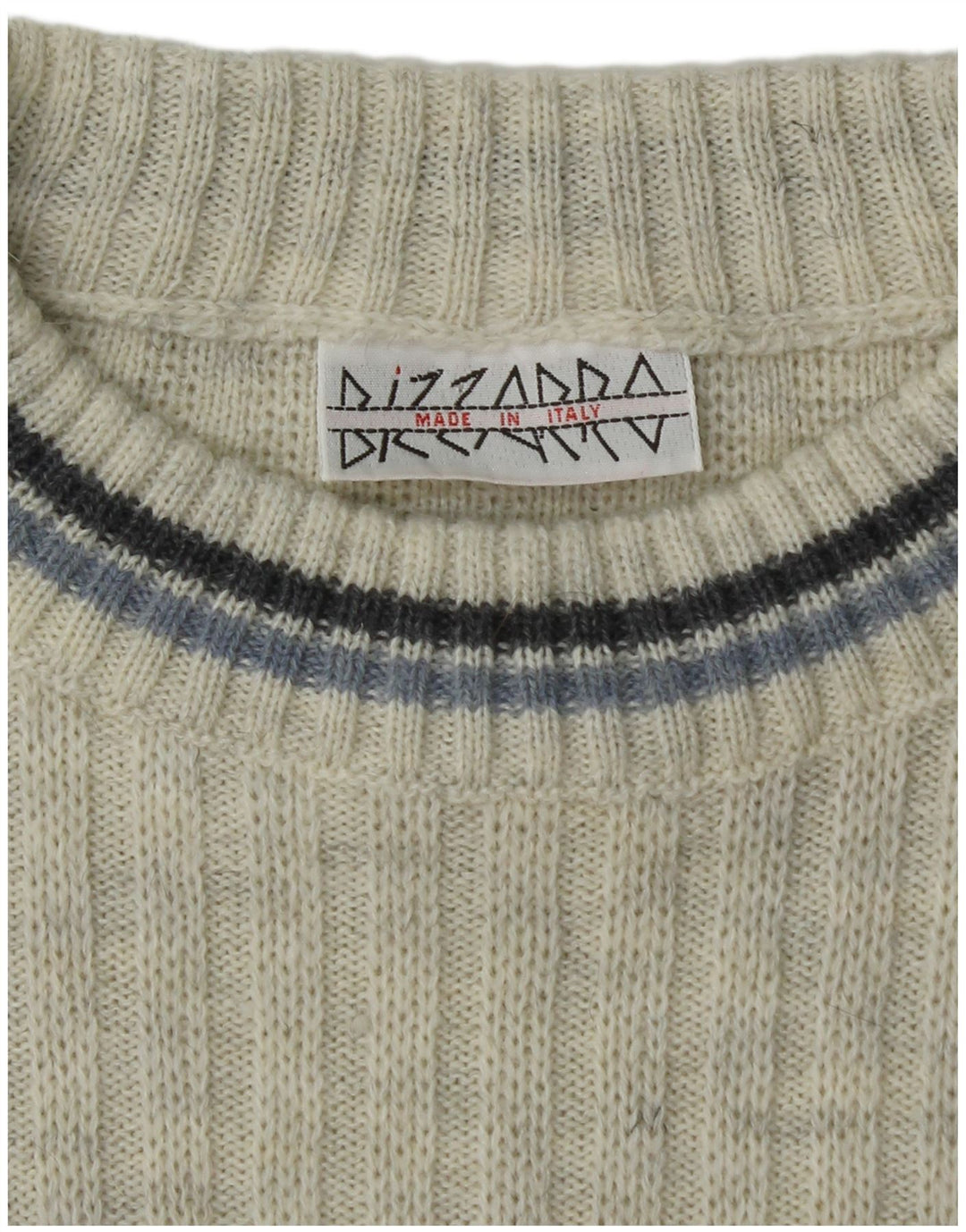 BIZZARRO Mens Crew Neck Jumper Sweater Large Off White Geometric Wool