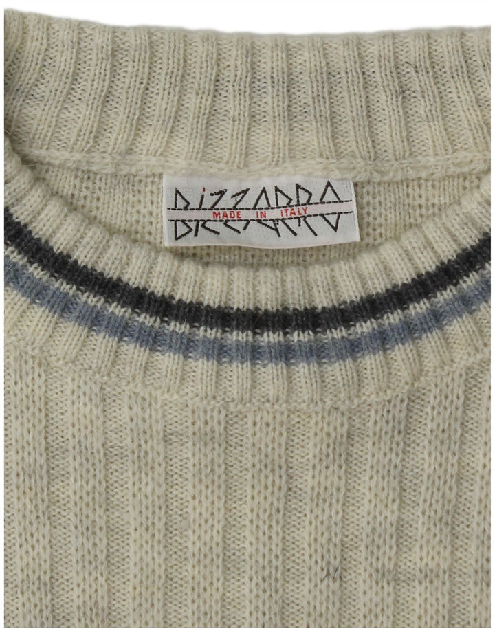 BIZZARRO Mens Crew Neck Jumper Sweater Large Off White Geometric Wool