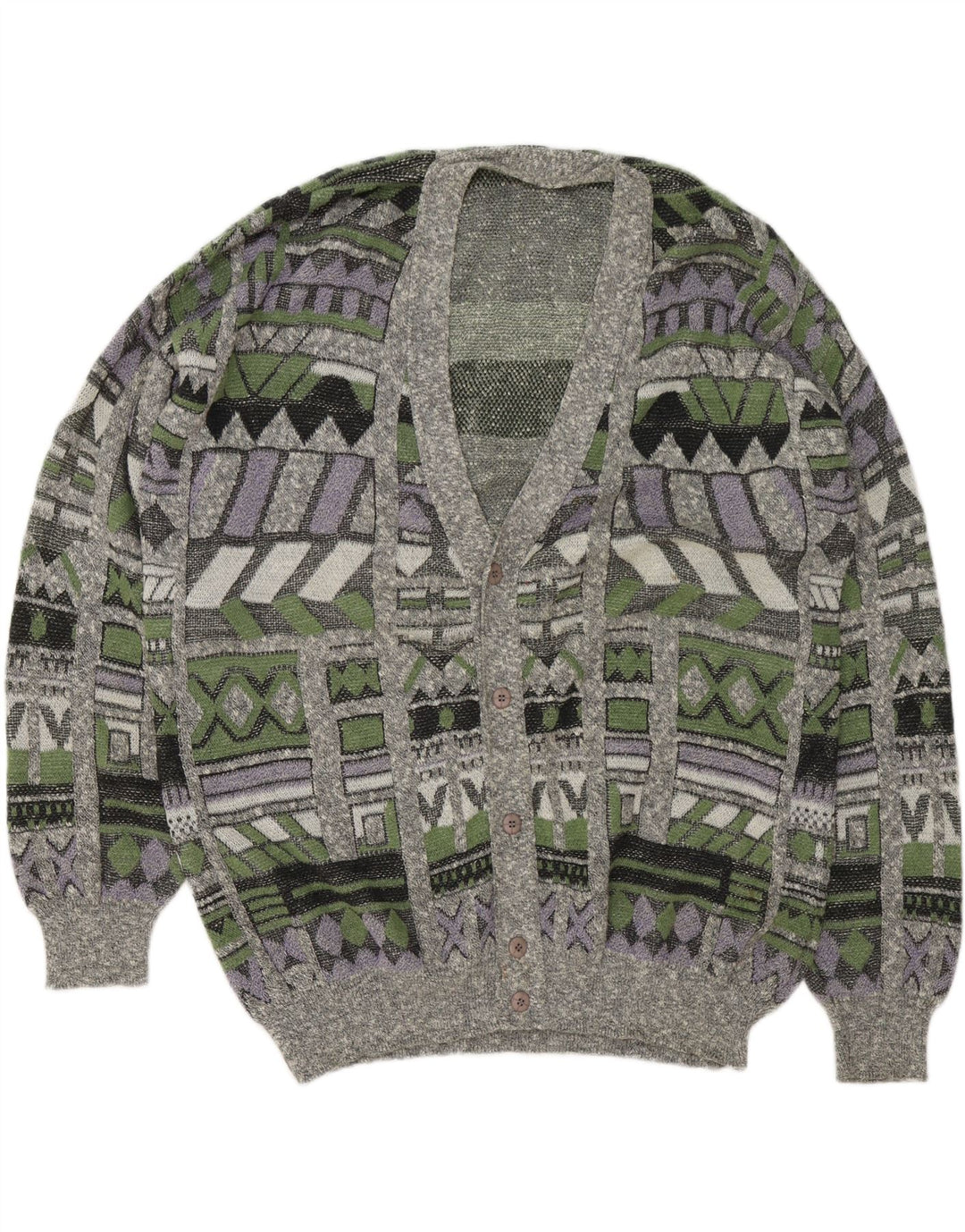 VINTAGE Suéter cárdigan para hombre 2XL Geométrico multicolor