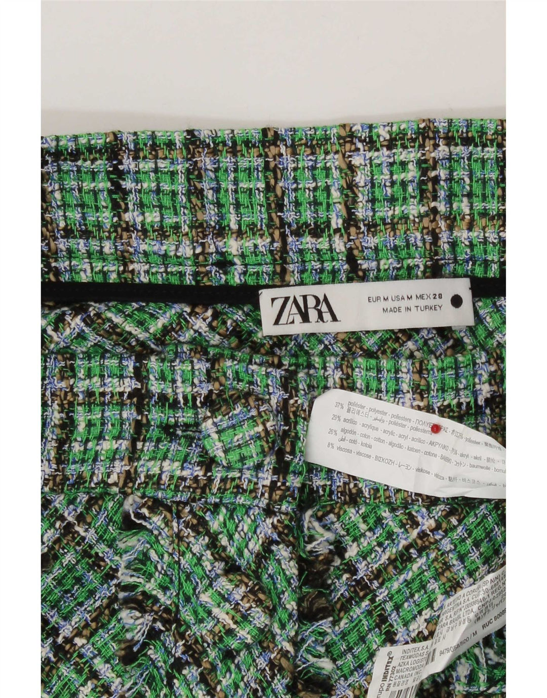 Zara Mujer Falda Acampanada De Cintura Alta Mediana W28 Poliéster A Cuadros Verde