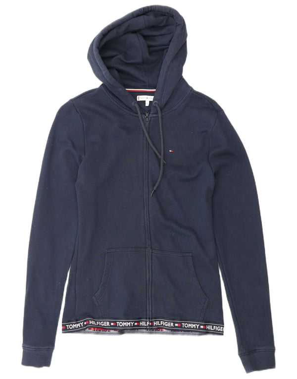 TOMMY HILFIGER Suéter con capucha y cremallera gráfica para mujer UK 12 Medium Azul marino