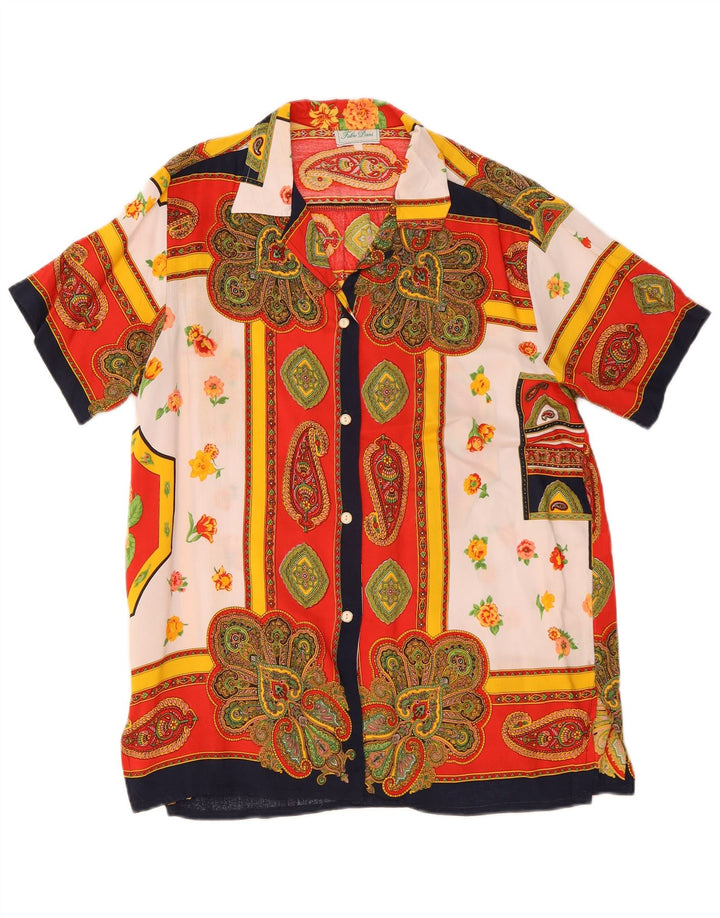 Fabio D Blusa camisera con estampado abstracto para mujer, talla 40, talla grande, multicolor