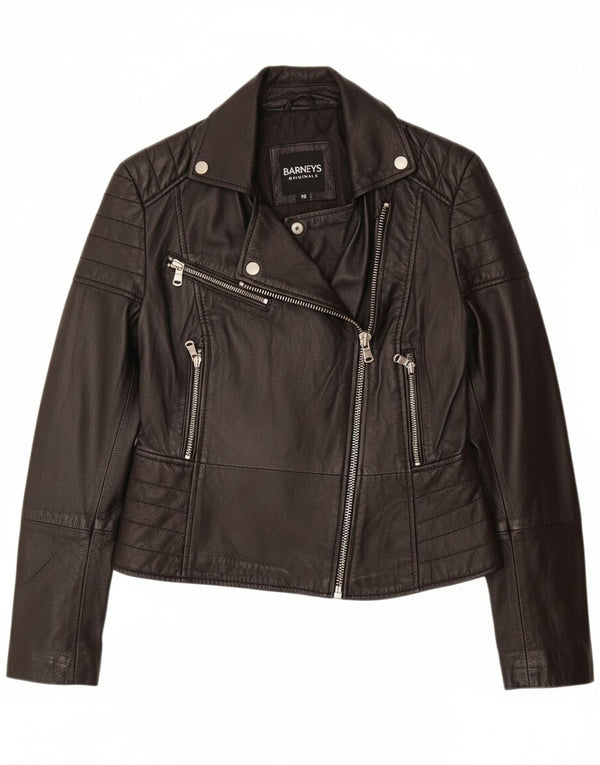 BARNEYS Chaqueta motera de cuero para mujer US 10 Grande Cuero negro