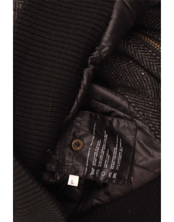 Pyramid Chaqueta Bomber para Hombre UK 40 Large Gris Herringbone Wool