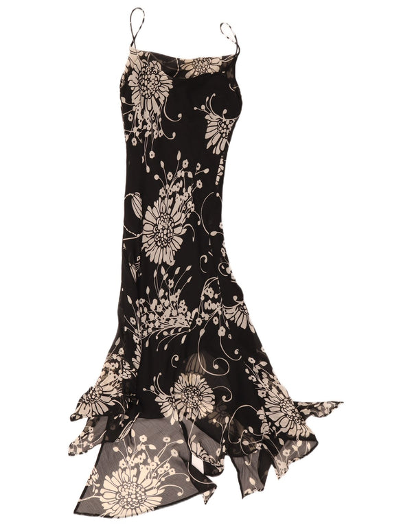 Zara Mujer Vestido Asimétrico Sin Mangas EU 36 XS Negro Poliéster Floral