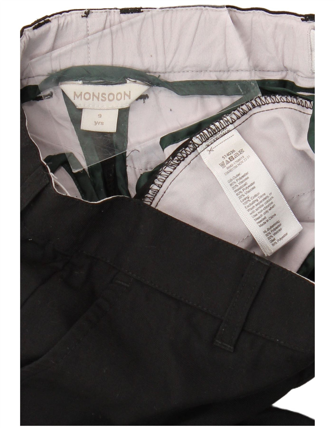 Monsoon Pantalón chino recto para niño 8-9 años W23 L22 Poliéster negro