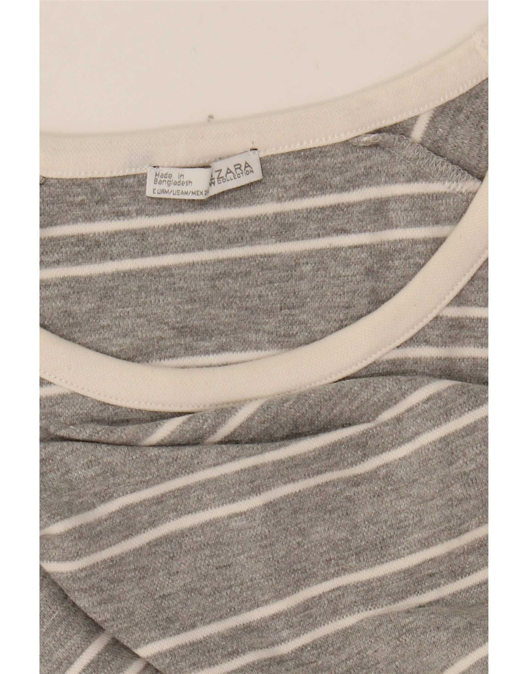 Zara Mujer Top Manga Larga UK 44 Gris Medio Rayas