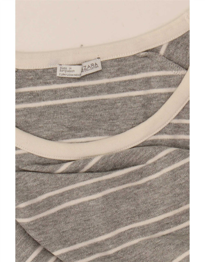 Zara Mujer Top Manga Larga UK 44 Gris Medio Rayas